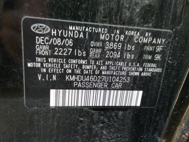 KMHDU46D27U104253 - 2007 HYUNDAI ELANTRA GL BLACK photo 10