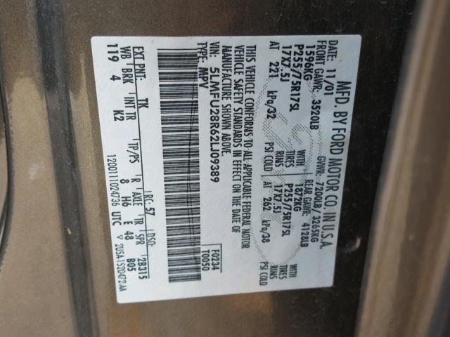 5LMFU28R62LJ09389 - 2002 LINCOLN NAVIGATOR Brązowy zdjęcie 10