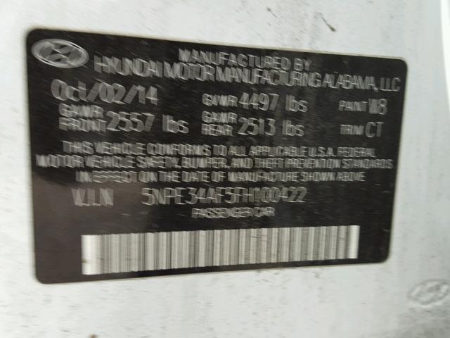 5NPE34AF5FH100422 - 2015 HYUNDAI SONATA WHITE photo 10