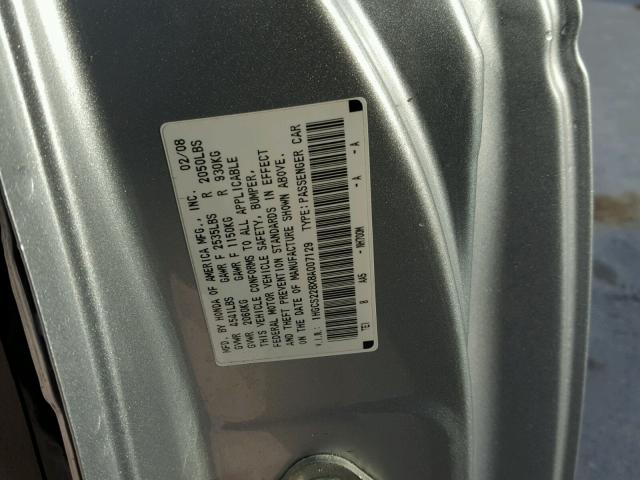 1HGCS228X8A007129 - 2008 HONDA ACCORD SILVER photo 10