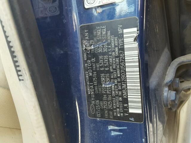 KM8JM12B07U567367 - 2007 HYUNDAI TUCSON GLS BLUE photo 10