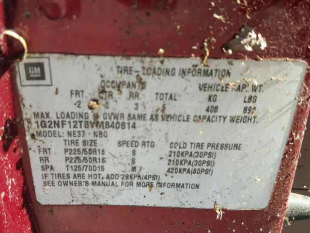 1G2NF12T8YM840814 - 2000 PONTIAC GRAND AM S MAROON photo 10