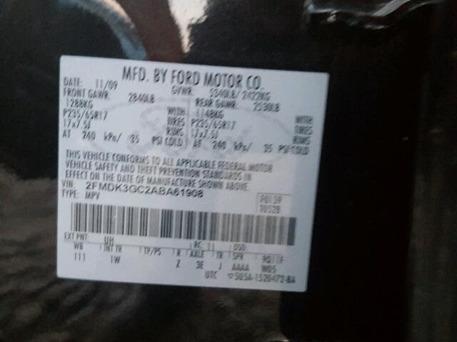 2FMDK3GC2ABA61908 - 2010 FORD EDGE Siyah fotoğraf 10