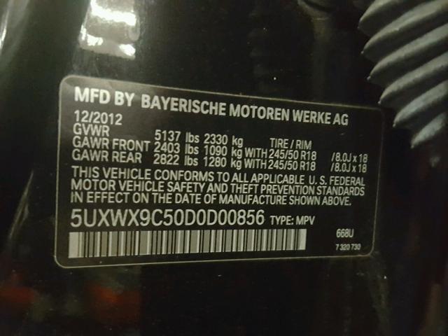 5UXWX9C50D0D00856 - 2013 BMW X3 BLACK photo 10