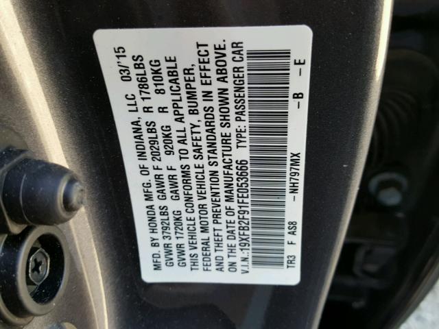 19XFB2F91FE053666 - 2015 HONDA CIVIC EXL 石墨色 照片 10