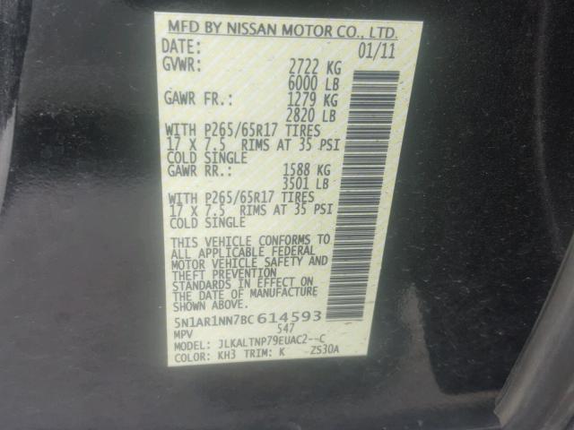 5N1AR1NN7BC614593 - 2011 NISSAN PATHFINDER BLACK photo 10