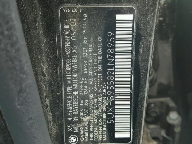 5UXFB93582LN78959 - 2002 BMW X5 BLACK photo 10