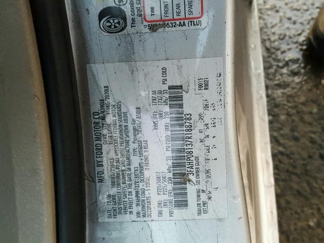 3FAHP08137R188783 - 2007 FORD FUSION SEL SILVER photo 10