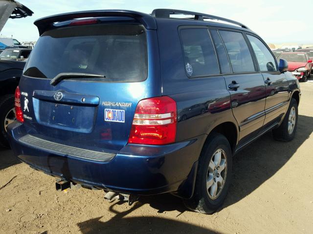 JTEHF21A810026105 - 2001 TOYOTA HIGHLANDER BLUE photo 4