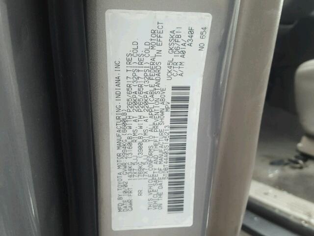 5TDBT44A03S145213 - 2003 TOYOTA SEQUOIA SILVER photo 10