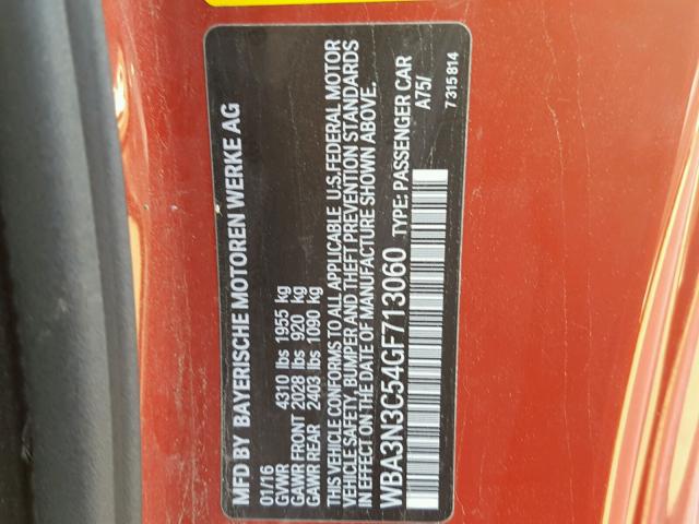 WBA3N3C54GF713060 - 2016 BMW 428 I RED photo 10