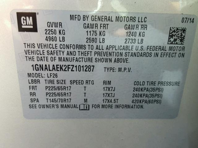 1GNALAEK2FZ101287 - 2015 CHEVROLET EQUINOX LS TAN photo 10