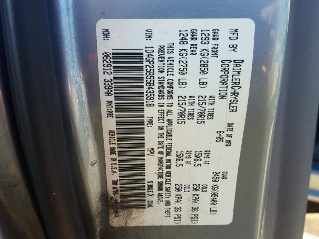 1D4GP25B55B435918 - 2005 DODGE CARAVAN BLUE photo 10