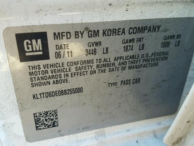 KL1TD6DE0BB255000 - 2011 CHEVROLET AVEO LS 白色 照片 10