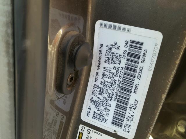 1NXBR32E66Z757734 - 2006 TOYOTA COROLLA GRAY photo 10