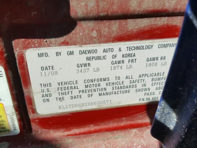 KL1TD66E29B630571 - 2009 CHEVROLET AVEO LS RED photo 10