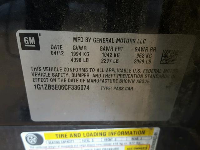 1G1ZB5E06CF336074 - 2012 CHEVROLET MALIBU LS 黑色 照片 10