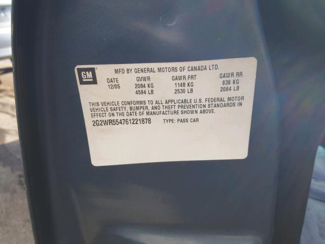 2G2WR554761221878 - 2006 PONTIAC GRAND PRIX BLUE photo 10