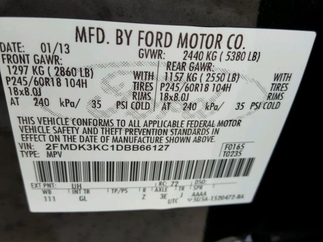 2FMDK3KC1DBB66127 - 2013 FORD EDGE LIMIT BLACK photo 10