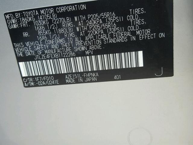 JTLZE4FEXB1122286 - 2011 TOYOTA SCION XB Grau Foto 10