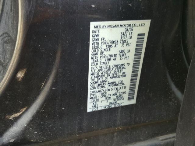 1N6BA07A36N576338 - 2006 NISSAN TITAN XE GRAY photo 10