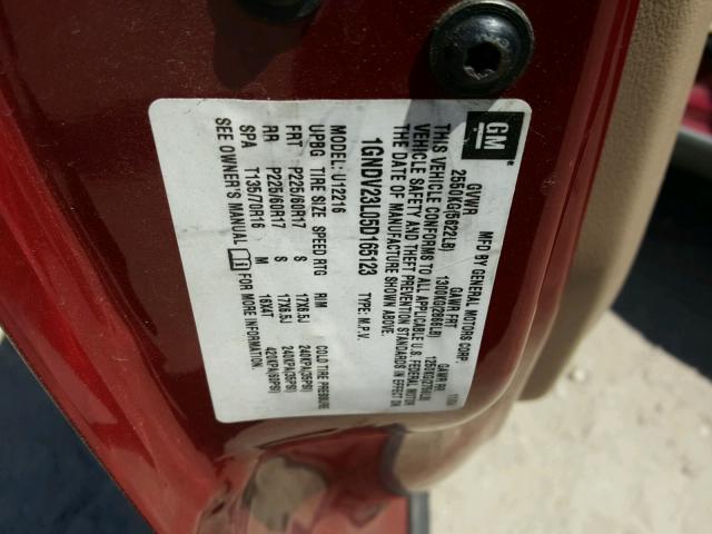 1GNDV23L05D165123 - 2005 CHEVROLET UPLANDER L 勃艮第红 照片 10