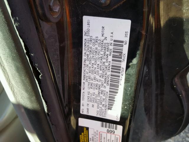 5TEUU42N07Z370154 - 2007 TOYOTA TACOMA ACC BLACK photo 10