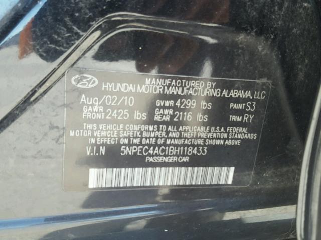 5NPEC4AC1BH118433 - 2011 HYUNDAI SONATA SE BLACK photo 10