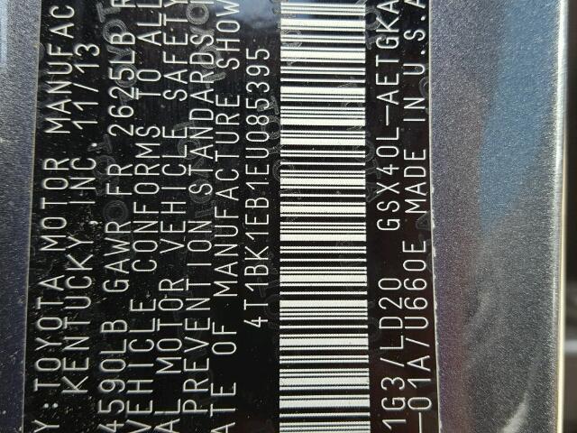 4T1BK1EB1EU085395 - 2014 TOYOTA AVALON BAS Schwarz Foto 10