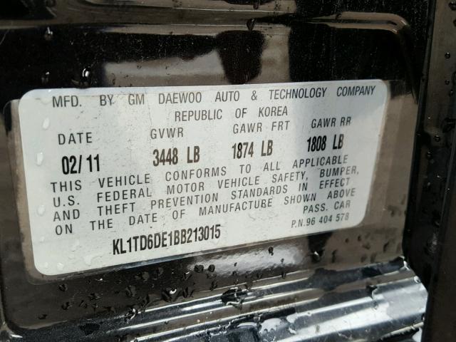 KL1TD6DE1BB213015 - 2011 CHEVROLET AVEO LS BLACK photo 10