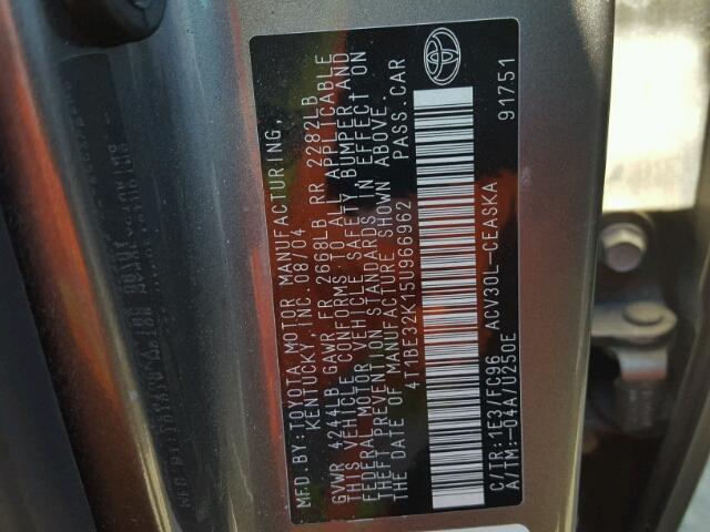 4T1BE32K15U966962 - 2005 TOYOTA CAMRY LE 灰色 照片 10