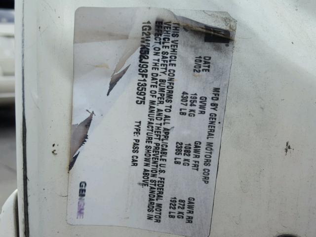 1G2WK52J93F135975 - 2003 PONTIAC GRAND PRIX WHITE photo 10