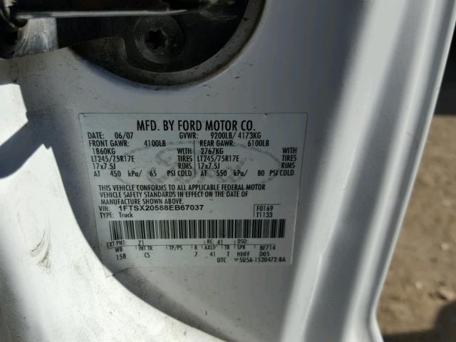 1FTSX20588EB67037 - 2008 FORD F250 WHITE photo 10