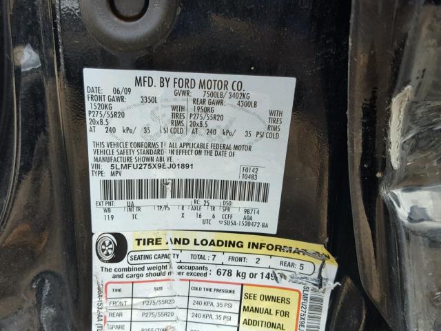 5LMFU275X9EJ01891 - 2009 LINCOLN NAVIGATOR 黑色 照片 10