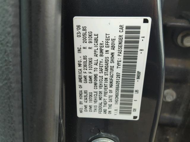 1HGCM66586A051287 - 2006 HONDA ACCORD CHARCOAL photo 10