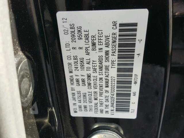 JH4CU2F47CC022327 - 2012 ACURA TSX BLACK photo 10