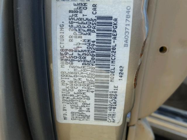 4T1BF28B8YU009294 - 2000 TOYOTA AVALON XL GOLD photo 10