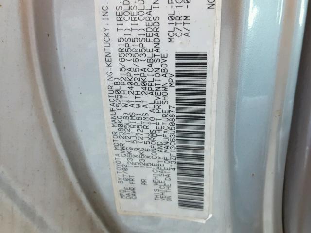 4T3ZF13C63U508877 - 2003 TOYOTA SIENNA LE SILVER photo 10