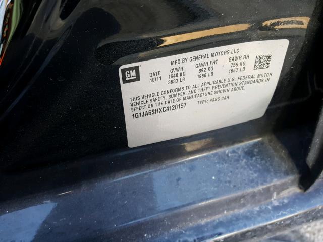 1G1JA6SHXC4120157 - 2012 CHEVROLET SONIC LS BLACK photo 10