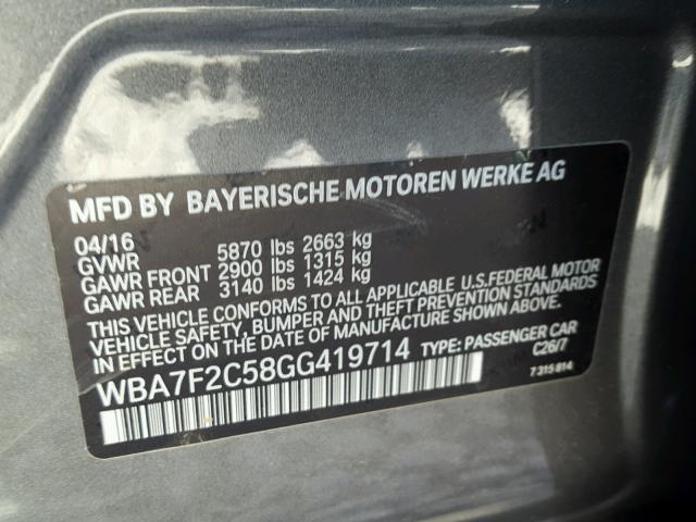 WBA7F2C58GG419714 - 2016 BMW 750 CHARCOAL photo 10