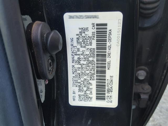 5YFBU4EE2DP169568 - 2013 TOYOTA COROLLA BA BLACK photo 10