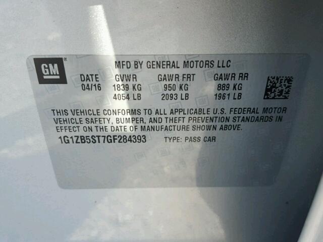 1G1ZB5ST7GF284393 - 2016 CHEVROLET MALIBU LS Gümüş foto 10