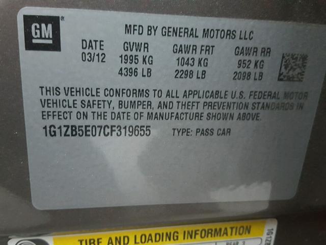 1G1ZB5E07CF319655 - 2012 CHEVROLET MALIBU LS BROWN photo 10