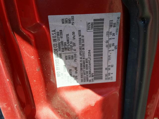 5LMRU27A9YLJ12594 - 2000 LINCOLN NAVIGATOR წითელი ფოტო 10