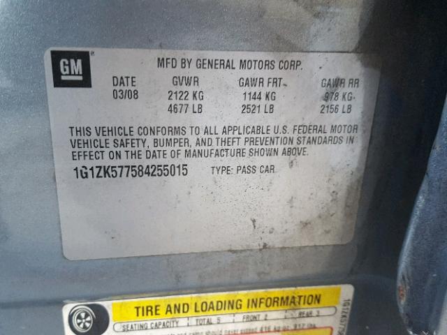 1G1ZK577584255015 - 2008 CHEVROLET MALIBU LTZ 灰色 照片 10