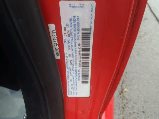 3VWCS21C21M414145 - 2001 VOLKSWAGEN NEW BEETLE 红色 照片 10