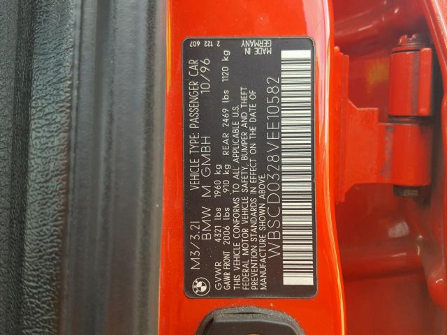 WBSCD0328VEE10582 - 1997 BMW M3 AUTOMAT RED photo 10