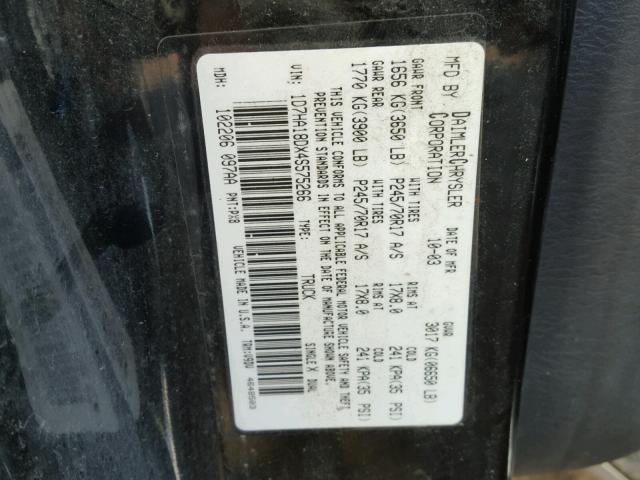 1D7HA18DX4S575266 - 2004 DODGE RAM 1500 BLACK photo 10