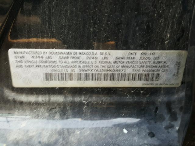 3VWPX7AJ2BM624471 - 2011 VOLKSWAGEN JETTA S 黑色 照片 10