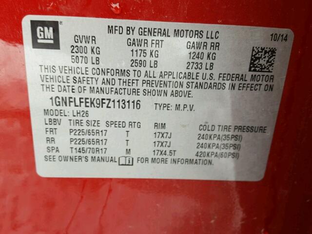 1GNFLFEK9FZ113116 - 2015 CHEVROLET EQUINOX RED photo 10